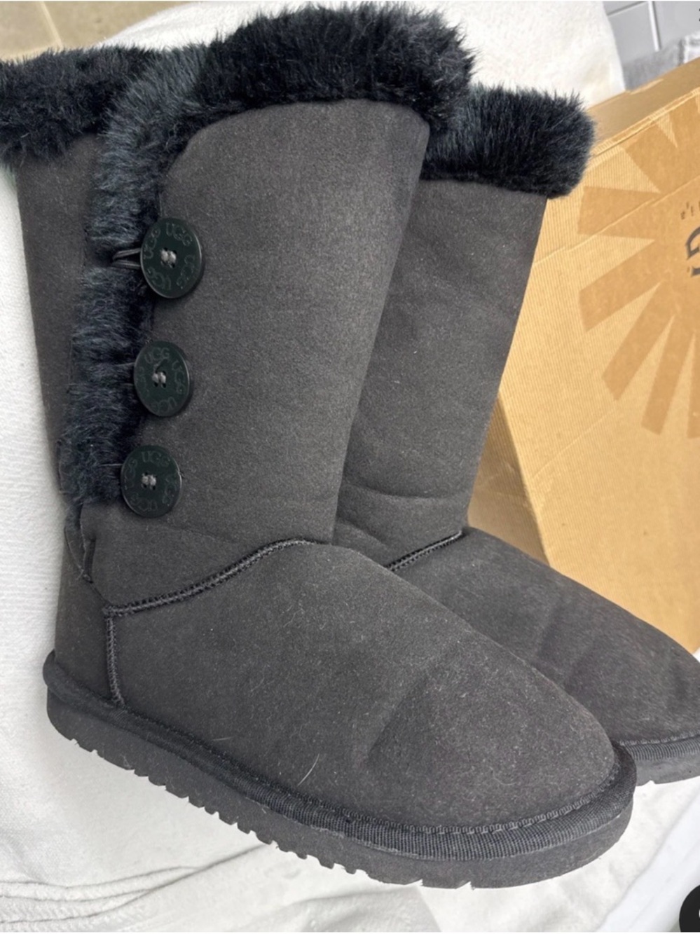Cozy Black Faux-Fur Button Winter Boots